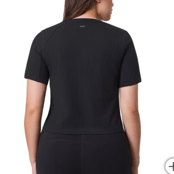 NWT Mondetta Women's Short Sleeve Ribbed V-Neck cropped Tee Black M L XS - Picture 2 of 6